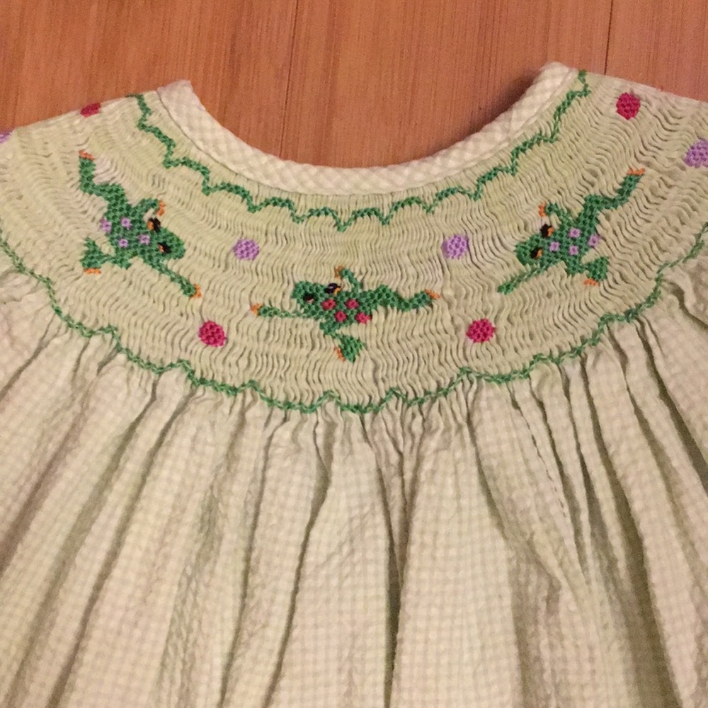 Light Green Smocked Jumping Frog Dress